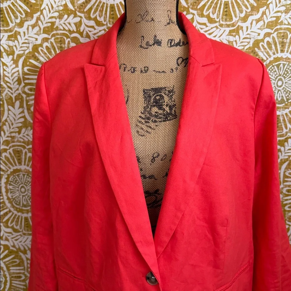 J. Crew Holland Linen-Blend One-Button Blazer in Flame Orange $178 Sz 22